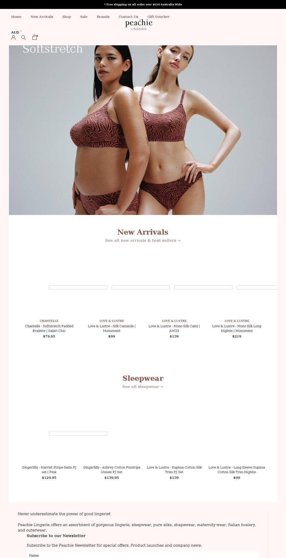 peachielingerie.com.au shopify website screenshot