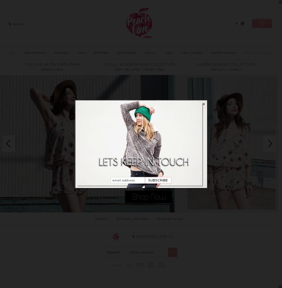 peachlovecreamca.com shopify website screenshot