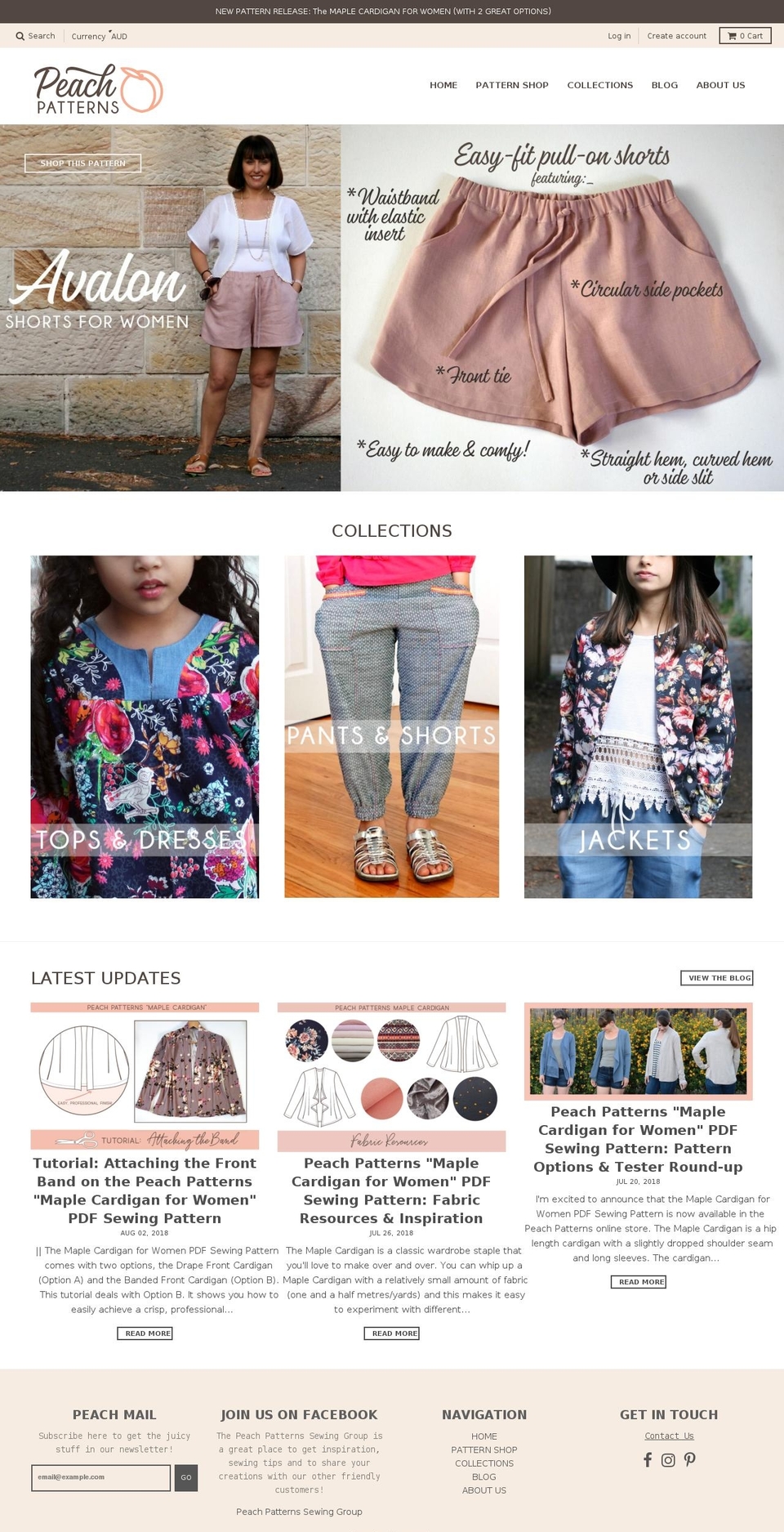 peachpatterns.com shopify website screenshot