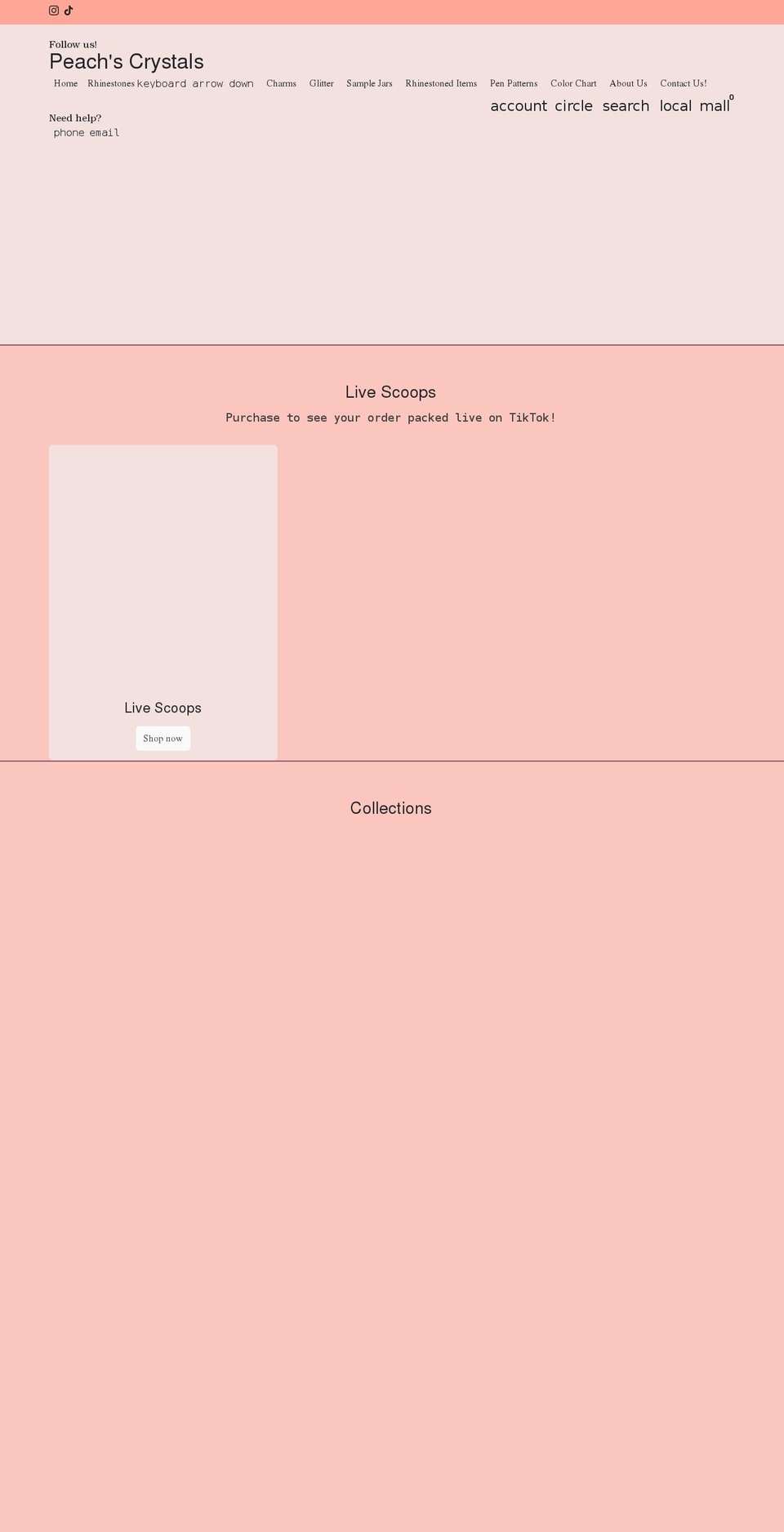 peachscrystals.com shopify website screenshot