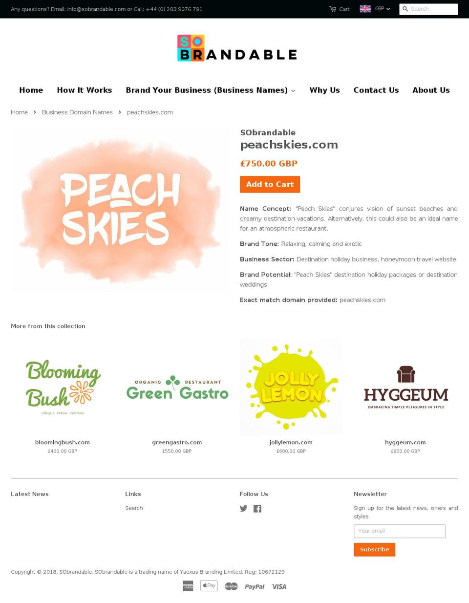 peachskies.com — Shopify storefront screenshot
