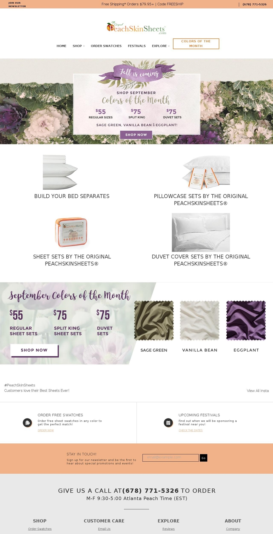 peachskincomfortsheets.com — Shopify storefront screenshot