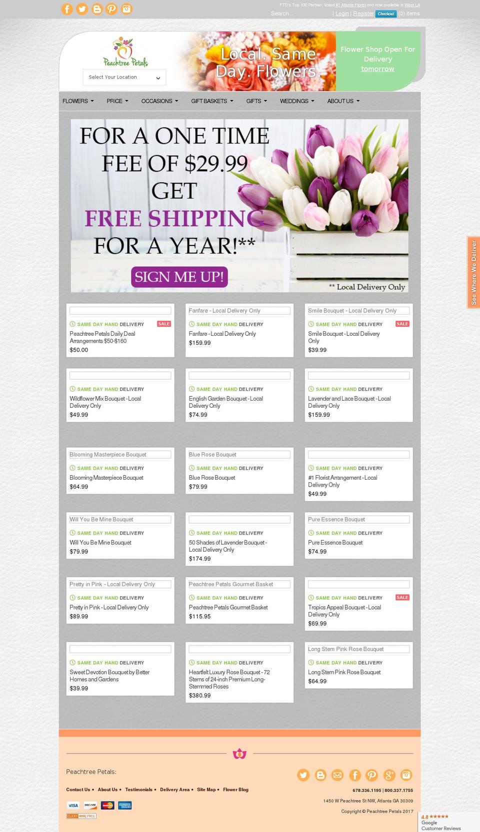 Canopy Shopify theme site example peachtreepetals.com