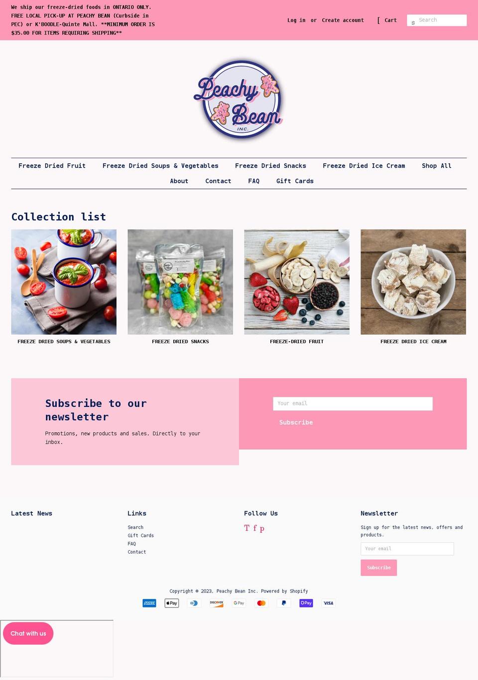 peachybean.ca shopify website screenshot
