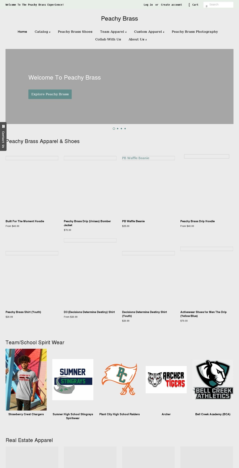 peachybrass.com — Shopify storefront screenshot