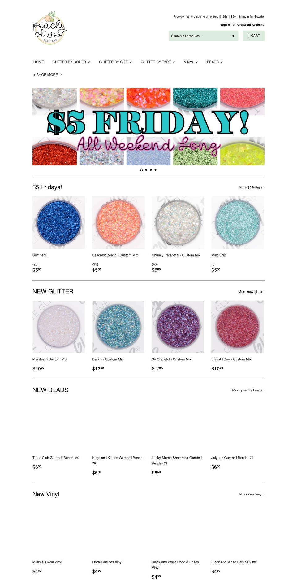 peachyoliveglitters.com shopify website screenshot