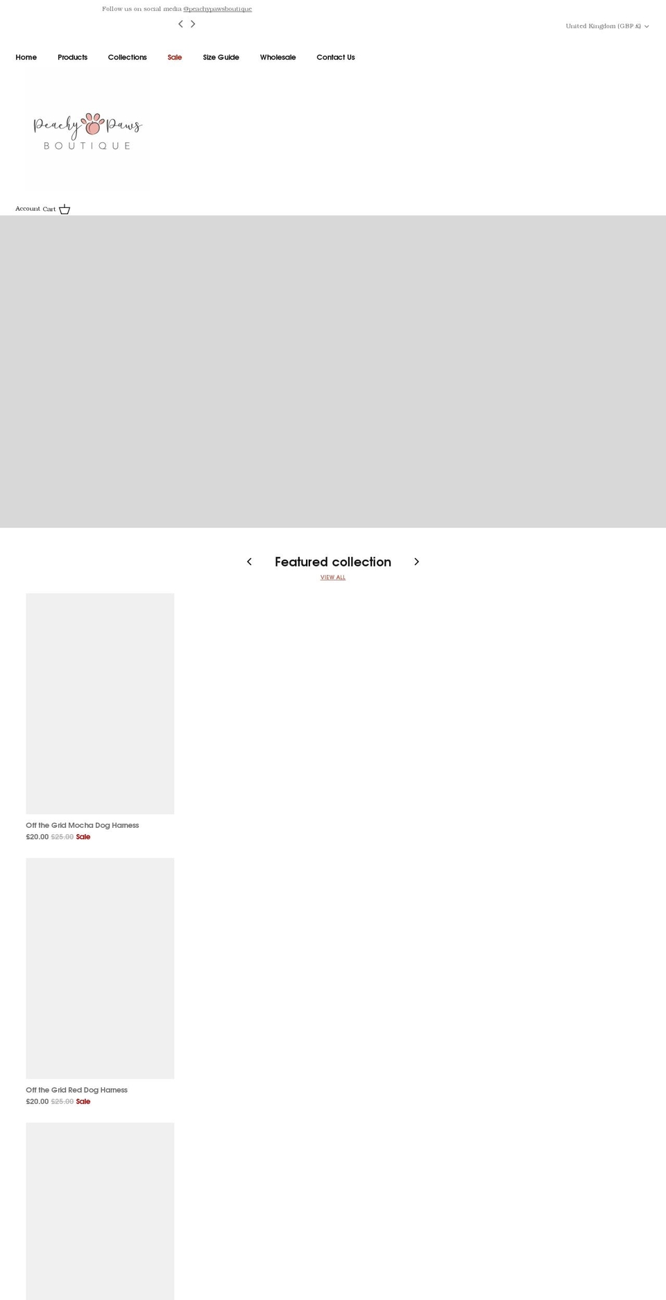 peachypawsboutique.co.uk shopify website screenshot