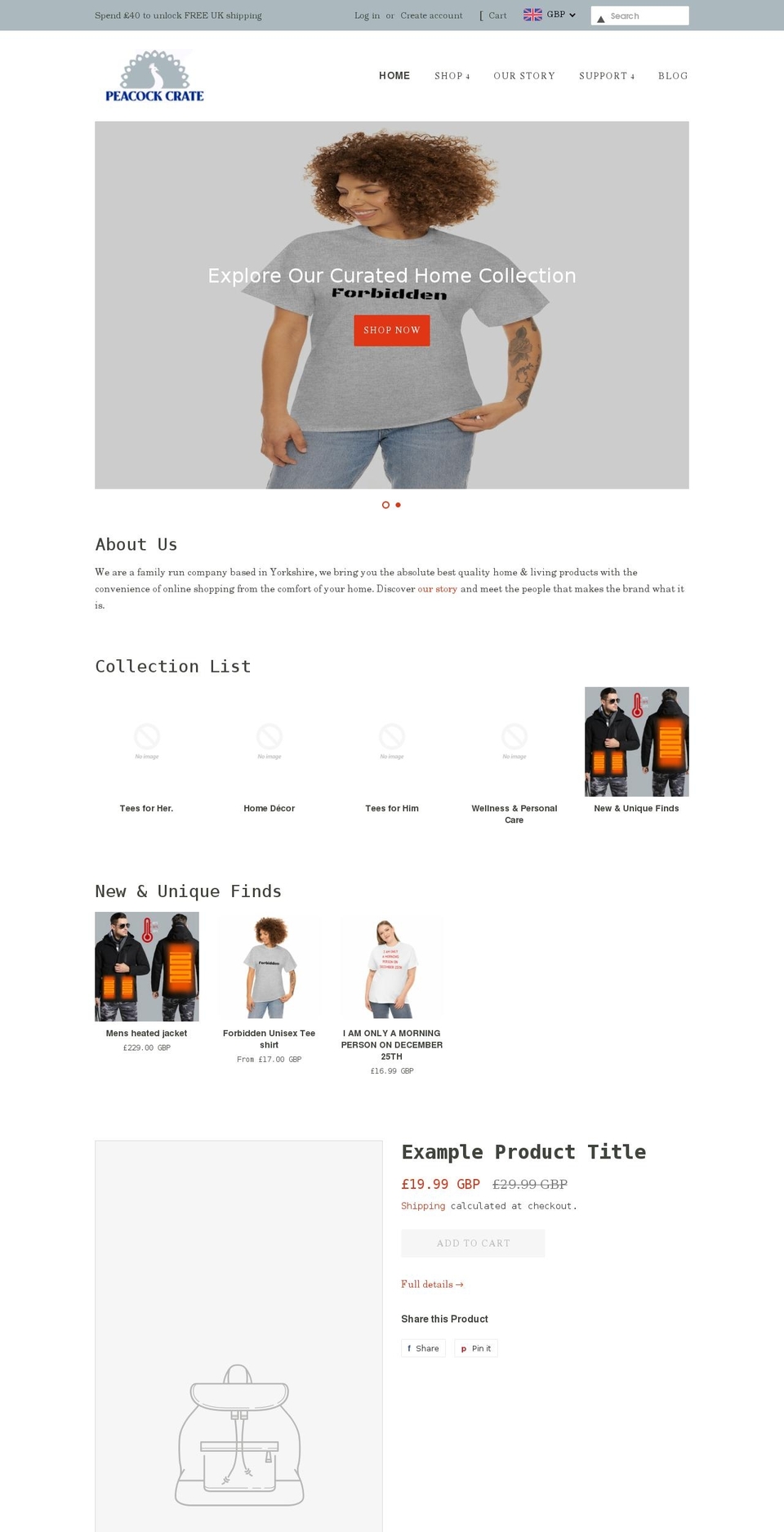 peacockcrate.co.uk shopify website screenshot