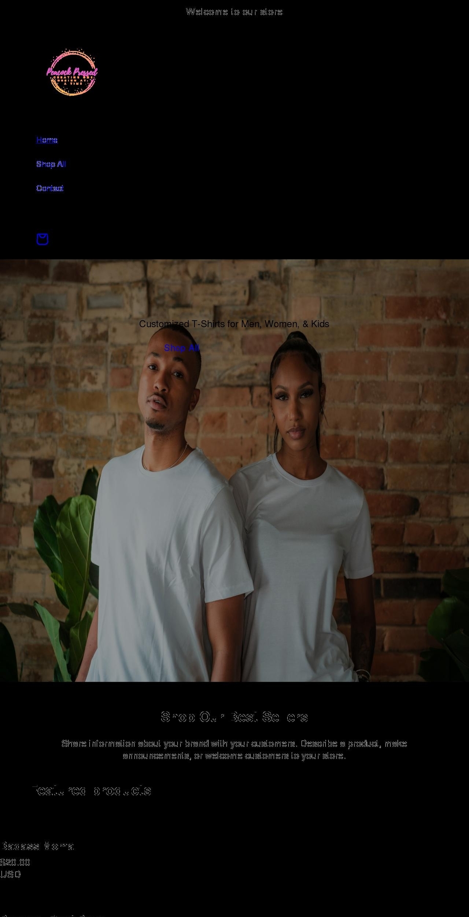 peacockpressed.com shopify website screenshot