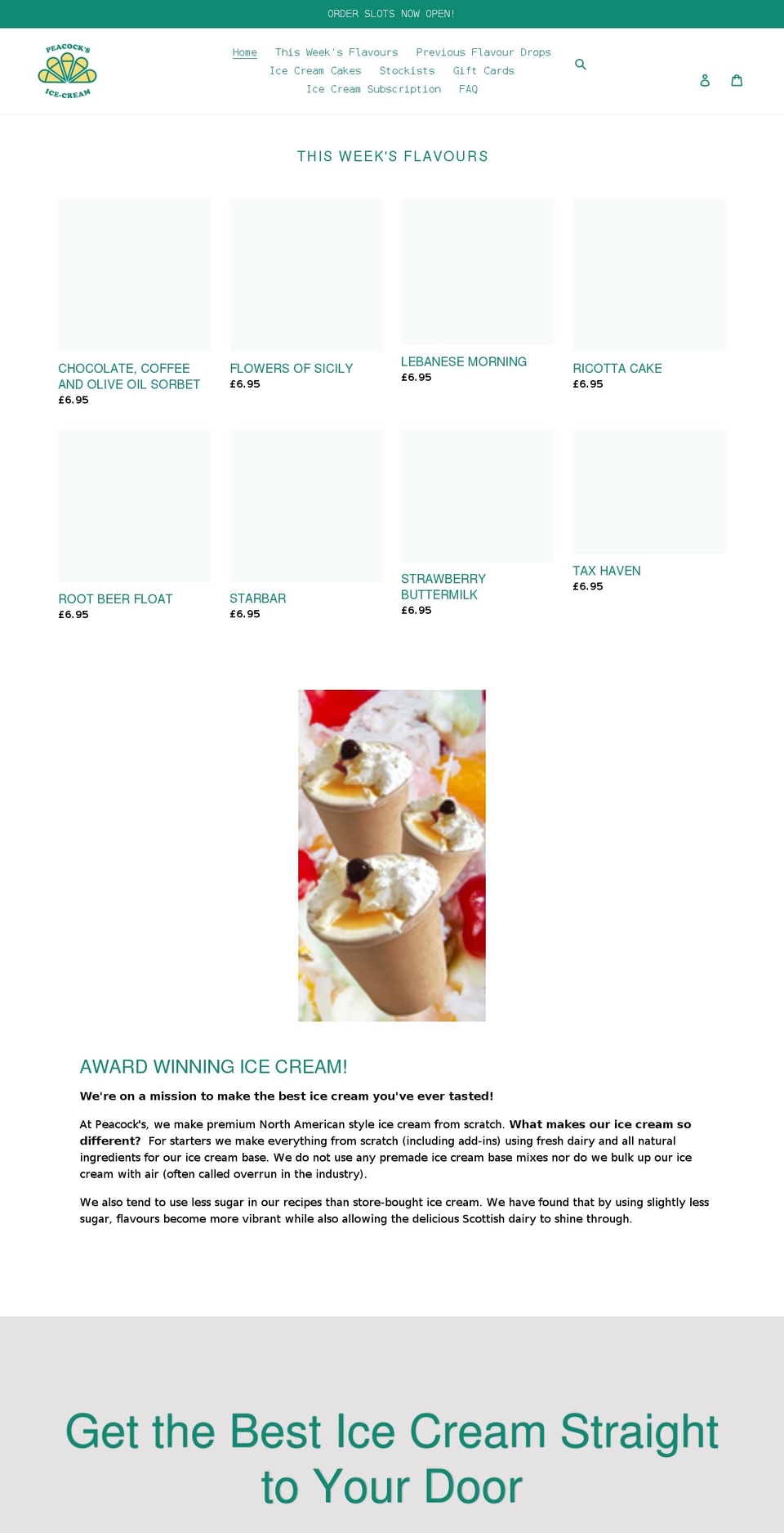 peacocksicecream.com shopify website screenshot