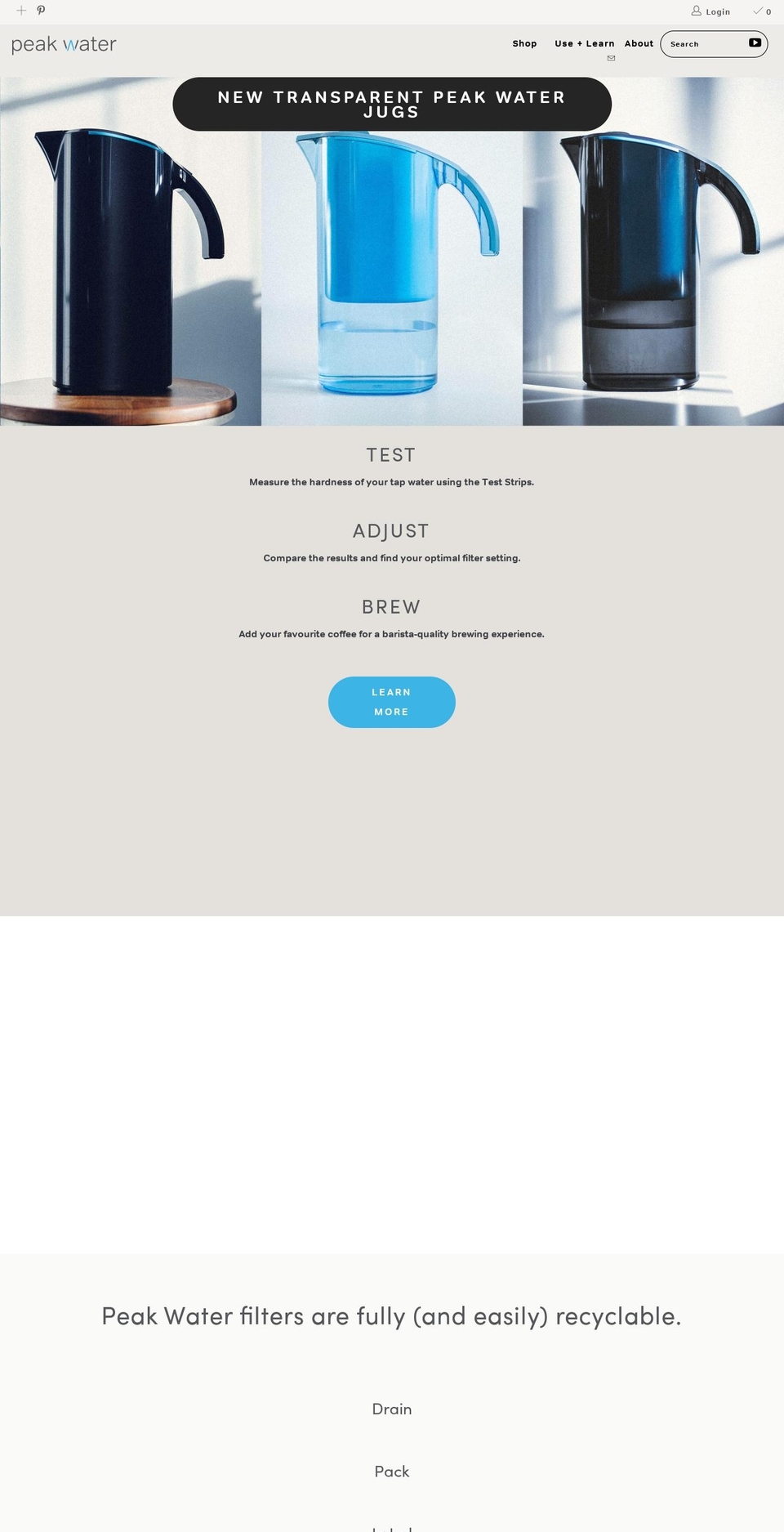 peak-water.com shopify website screenshot