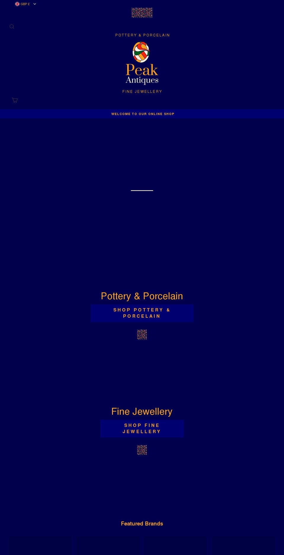peakantiquesandcollectables.co.uk shopify website screenshot