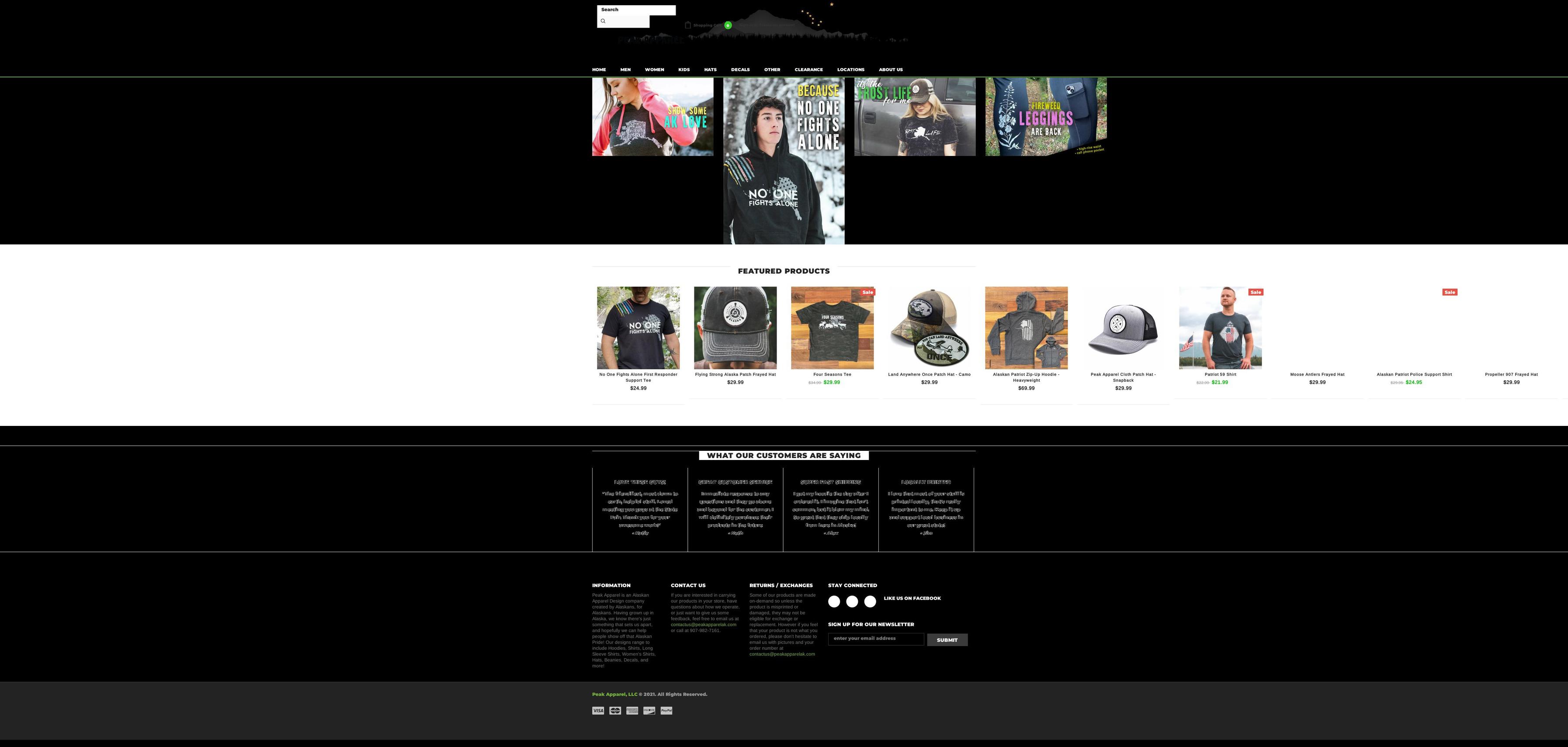 peakapparelak.com shopify website screenshot