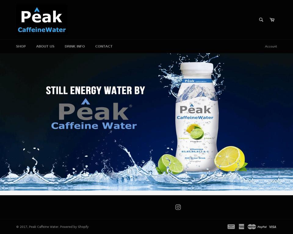 peakcaffeinewater.com shopify website screenshot