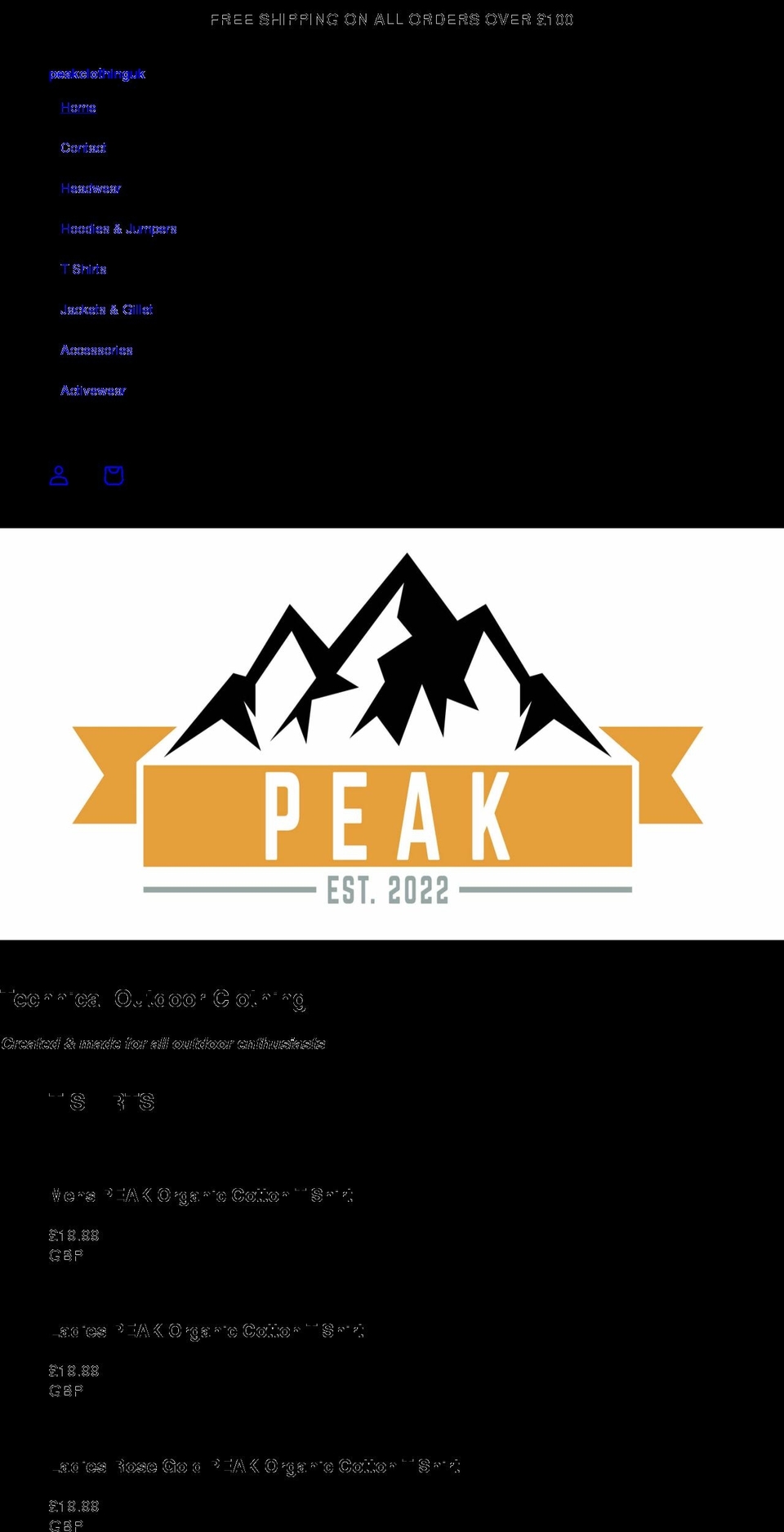 peakclothing.uk shopify website screenshot