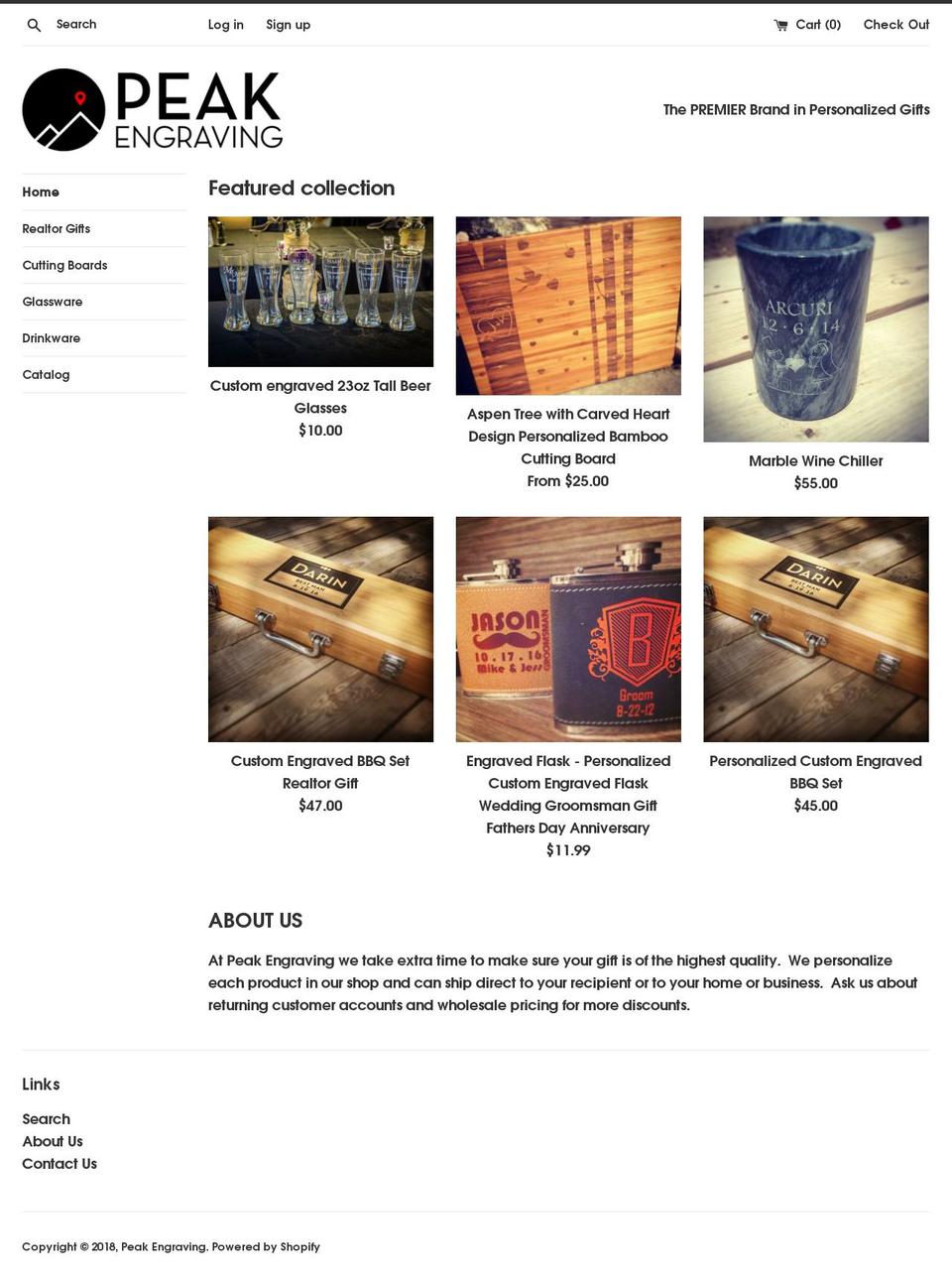 peakengraving.com shopify website screenshot
