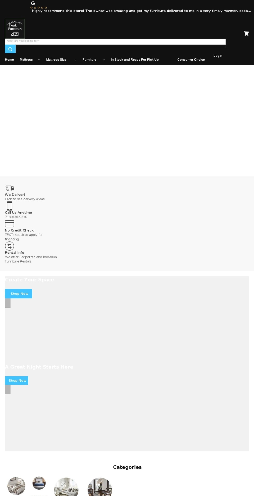 peakfurnituresalesandrentals.com shopify website screenshot