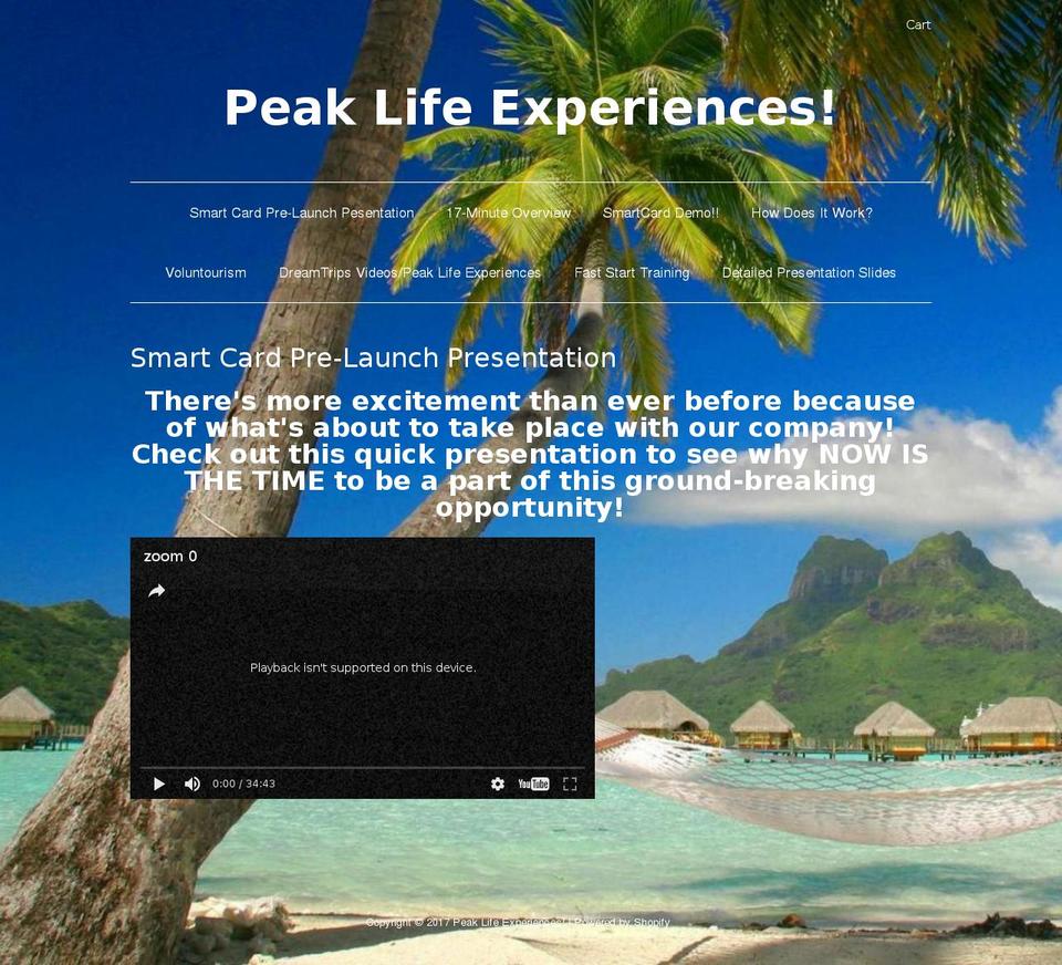 peaklifeexperiences.info shopify website screenshot