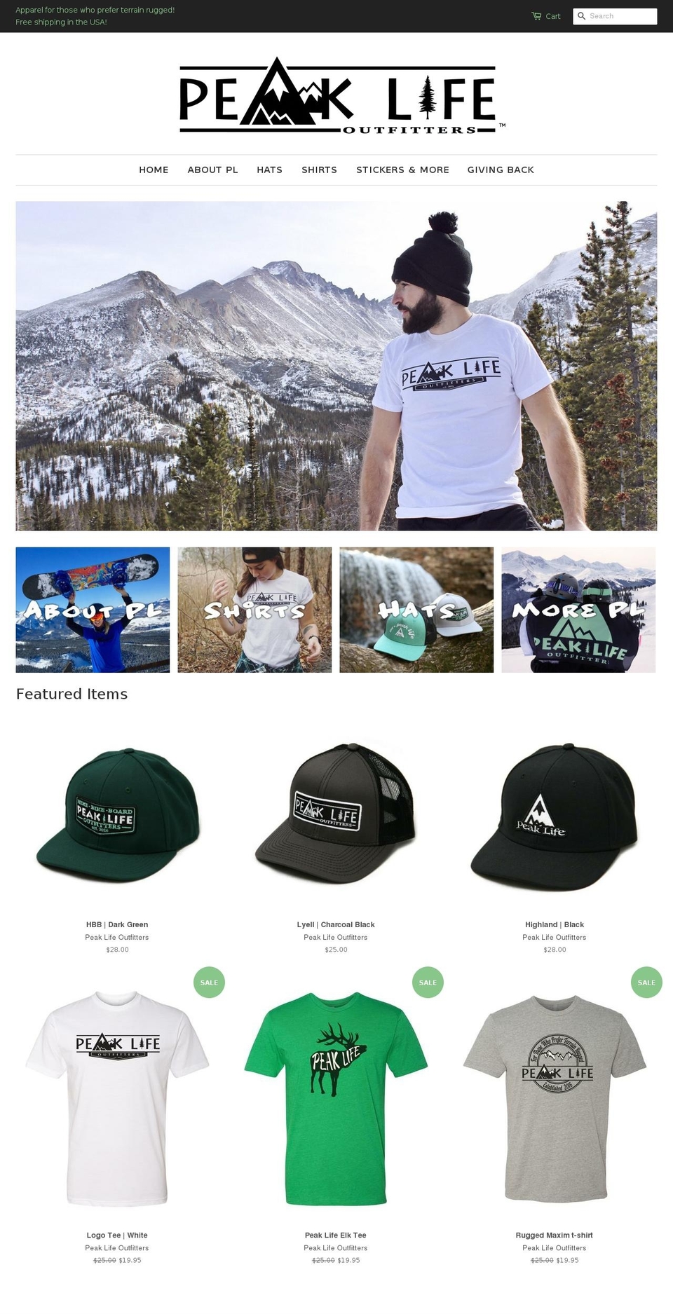 peaklifeoutfitters.com shopify website screenshot