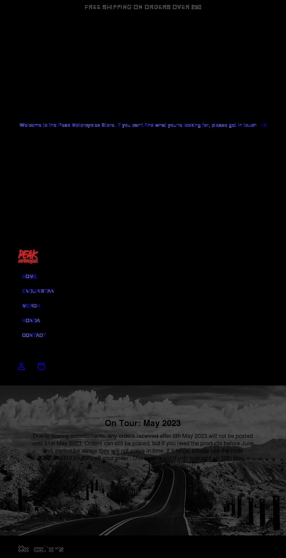 peakmotorcycles.com shopify website screenshot