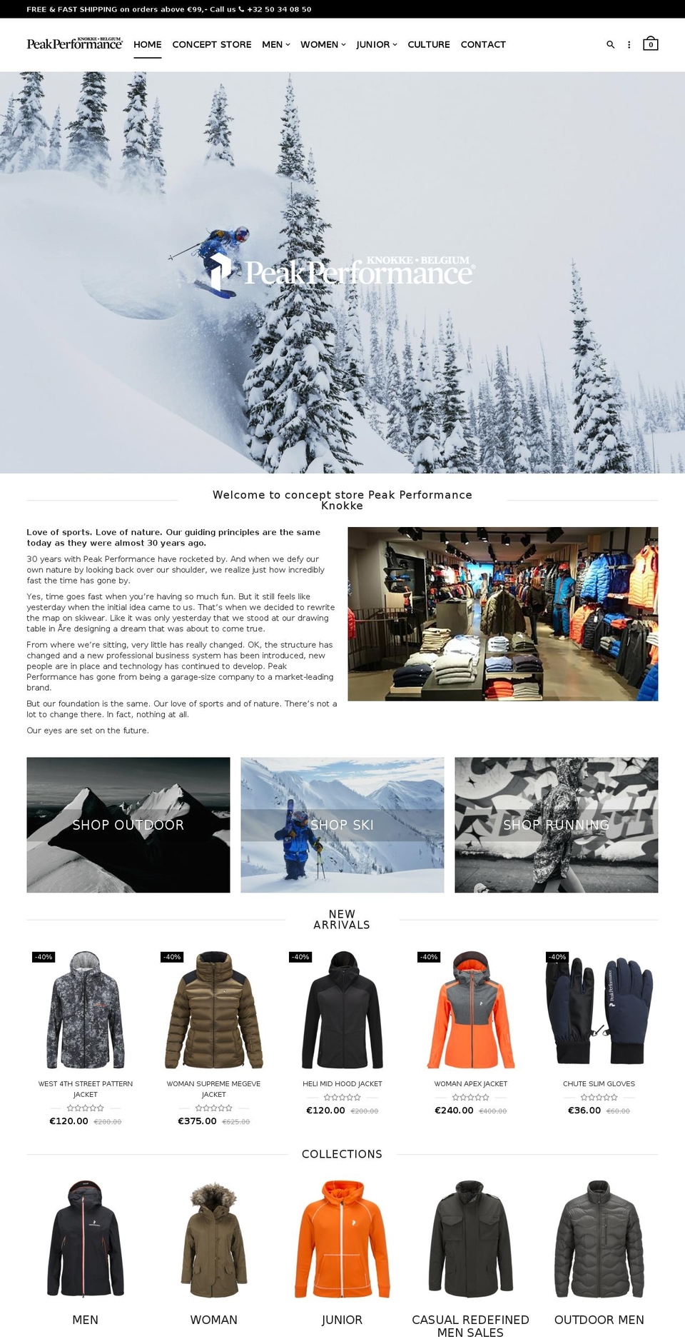 material Shopify theme site example peakperformance.be