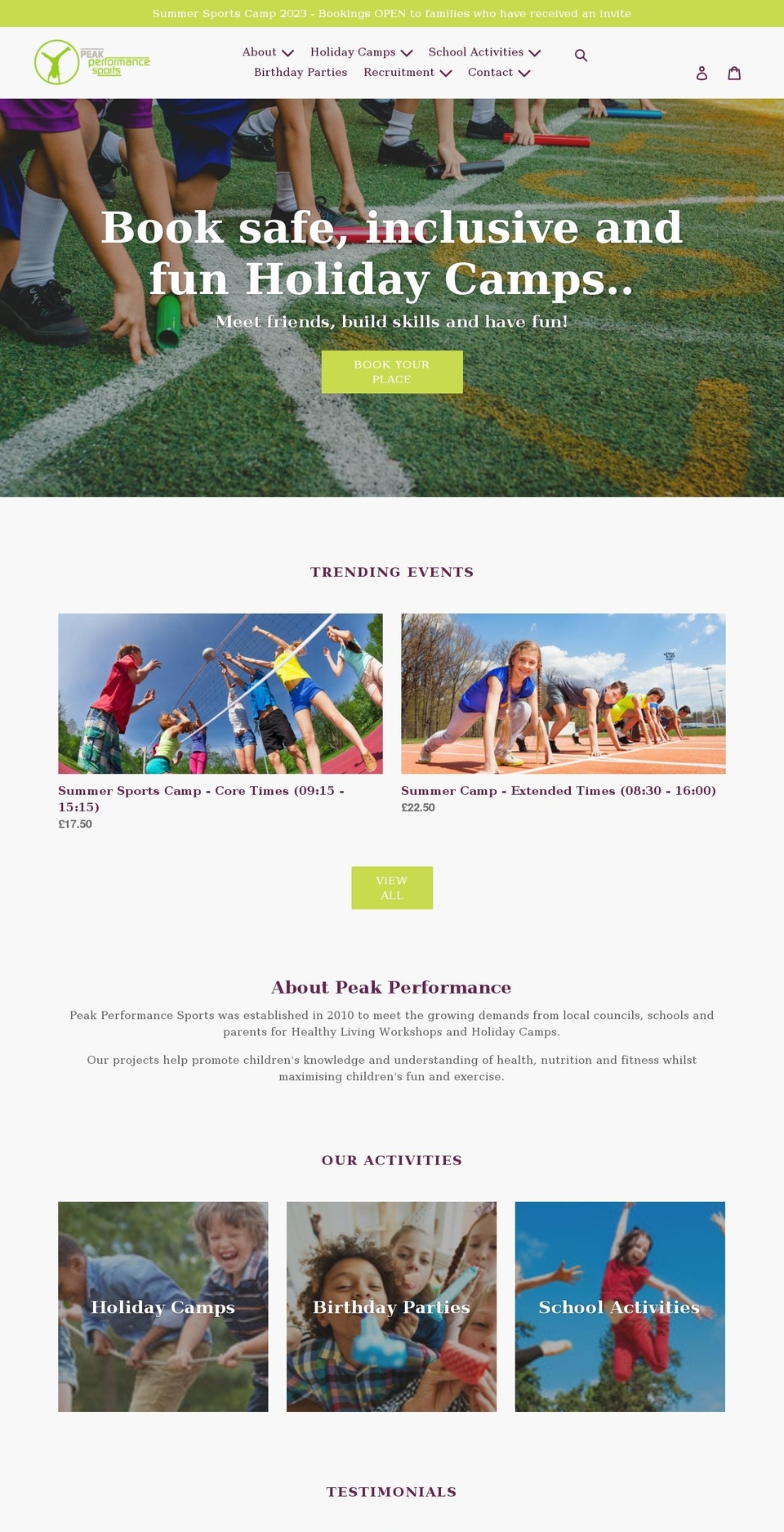 peakperformancesports.co.uk shopify website screenshot