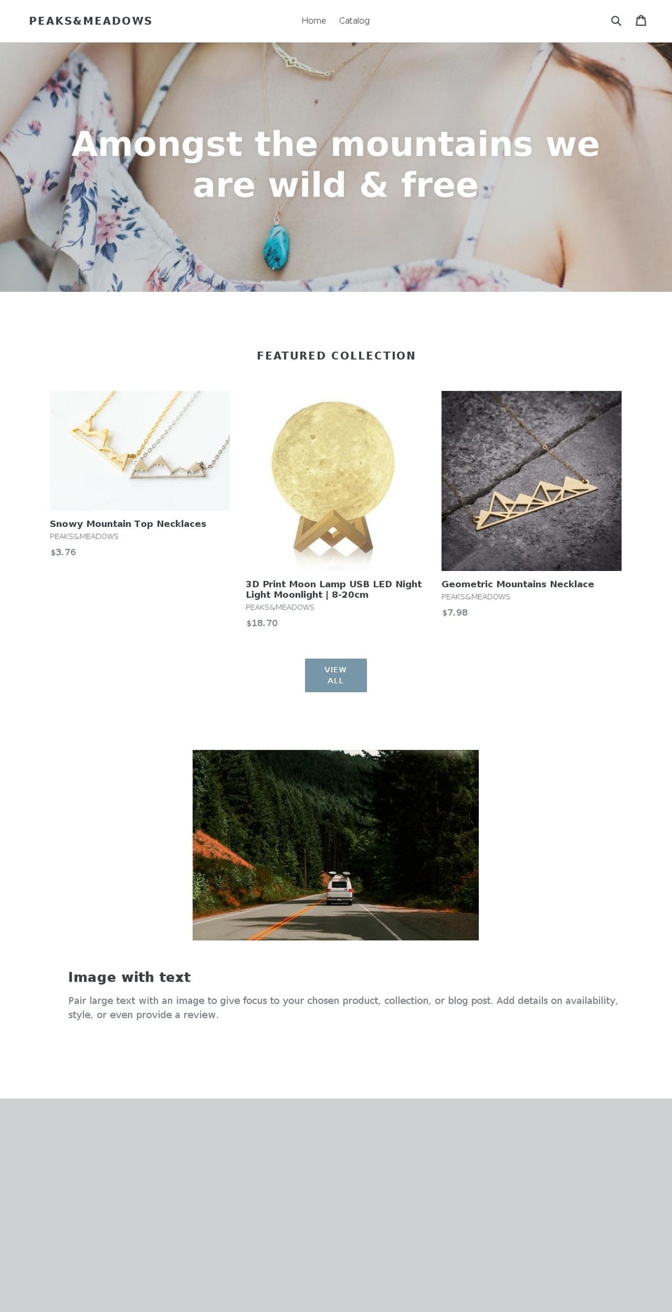 peaksandmeadows.com — Shopify storefront screenshot