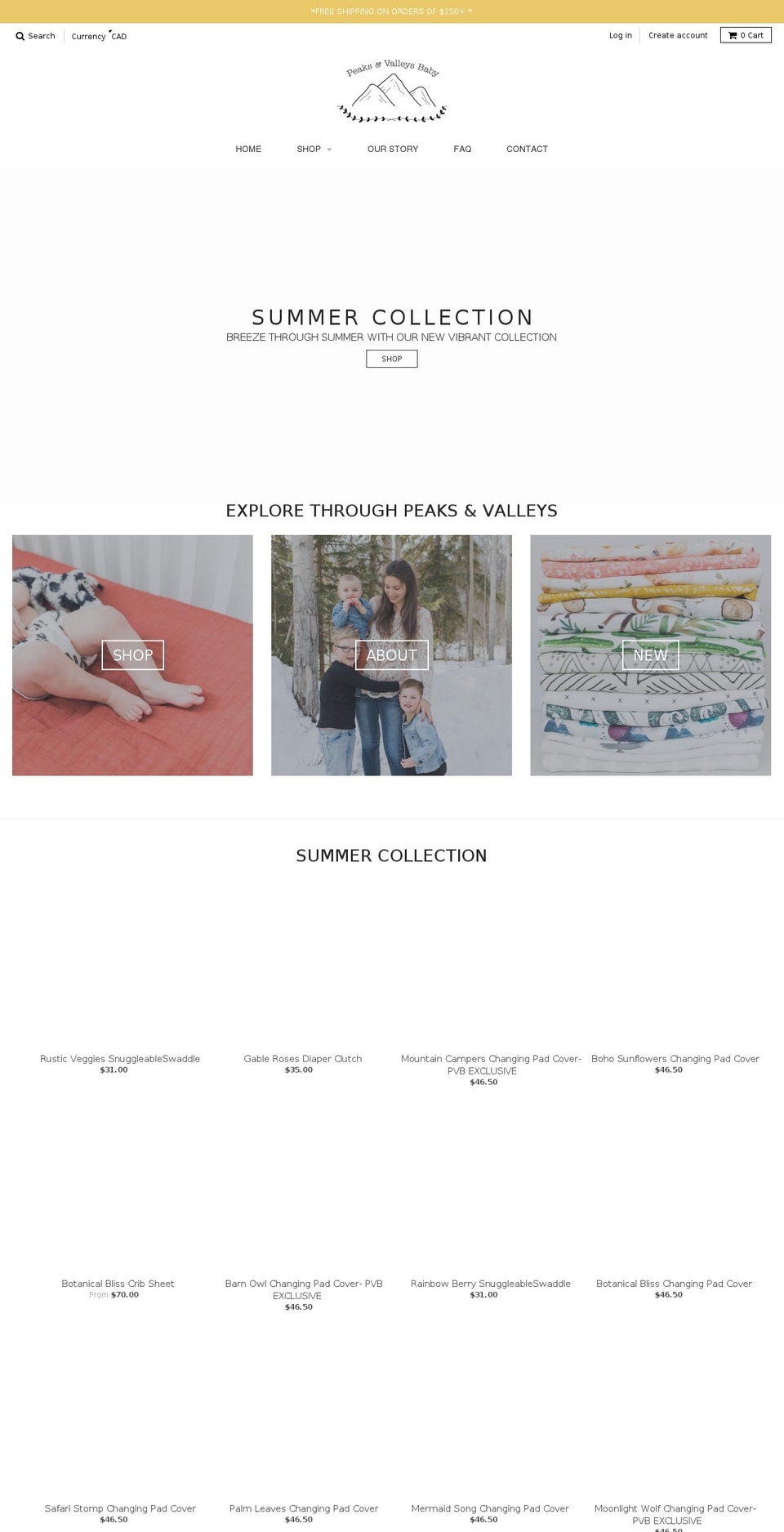 peaksandvalleysbaby.com — Shopify storefront screenshot
