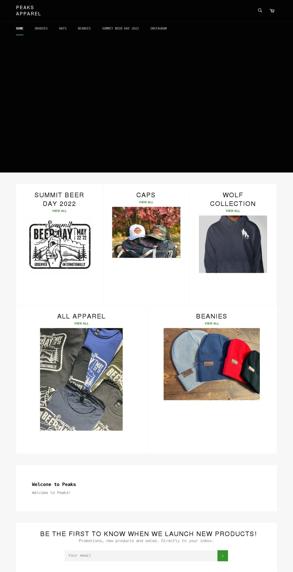 peaksapparelco.com shopify website screenshot