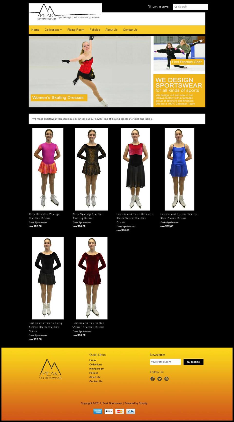 peaksportswear.ca shopify website screenshot