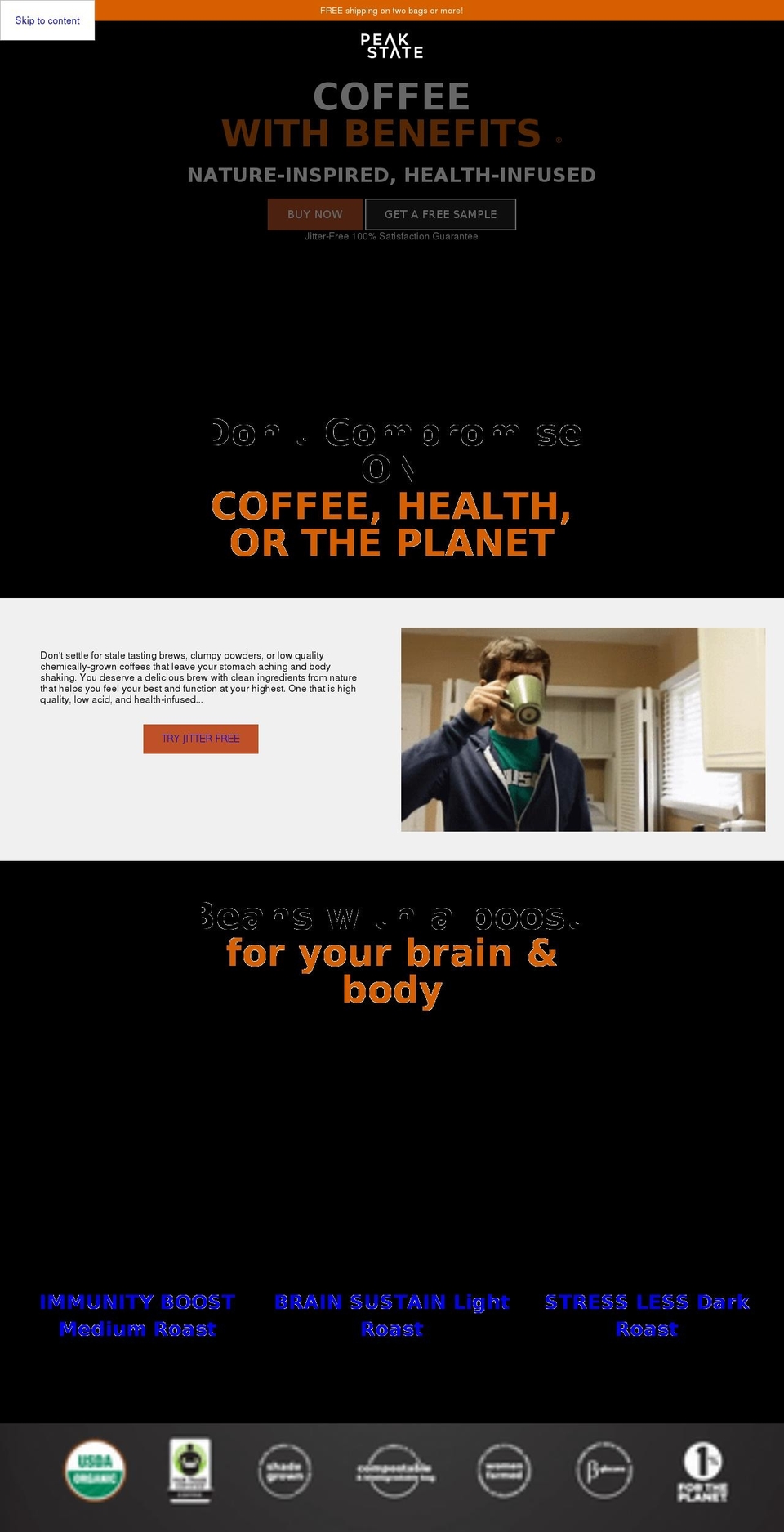 peakstatecoffee.com shopify website screenshot