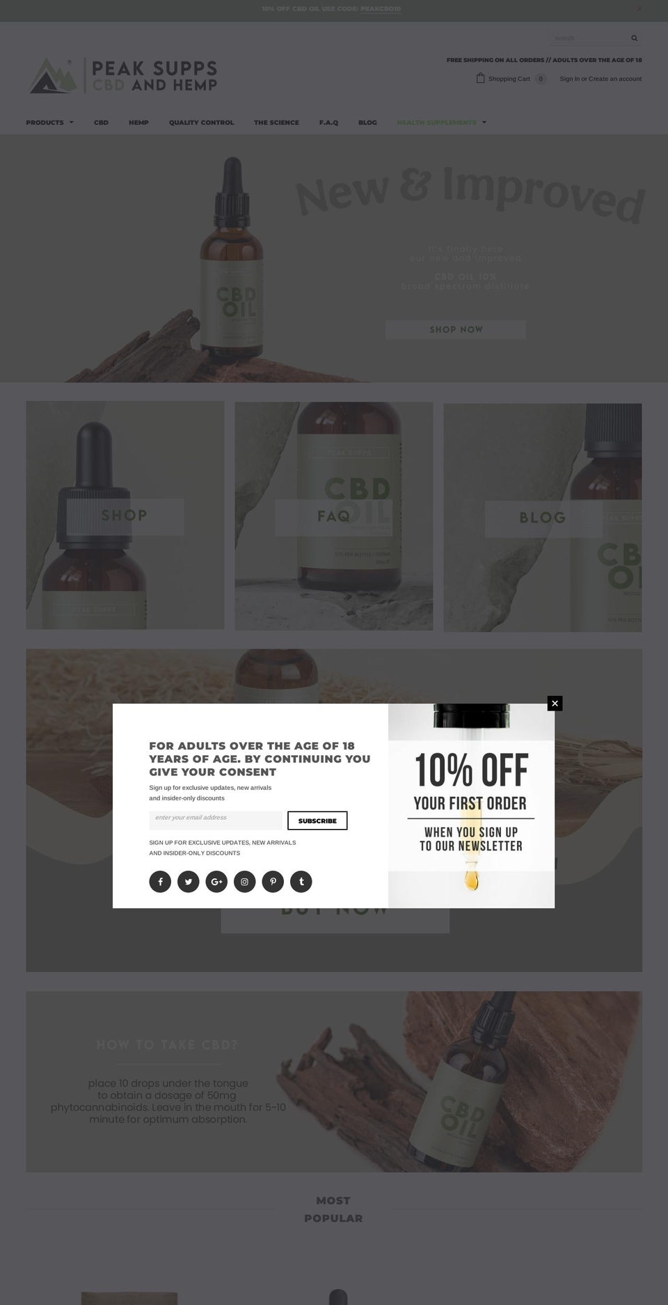 peaksuppscbd.co.uk shopify website screenshot