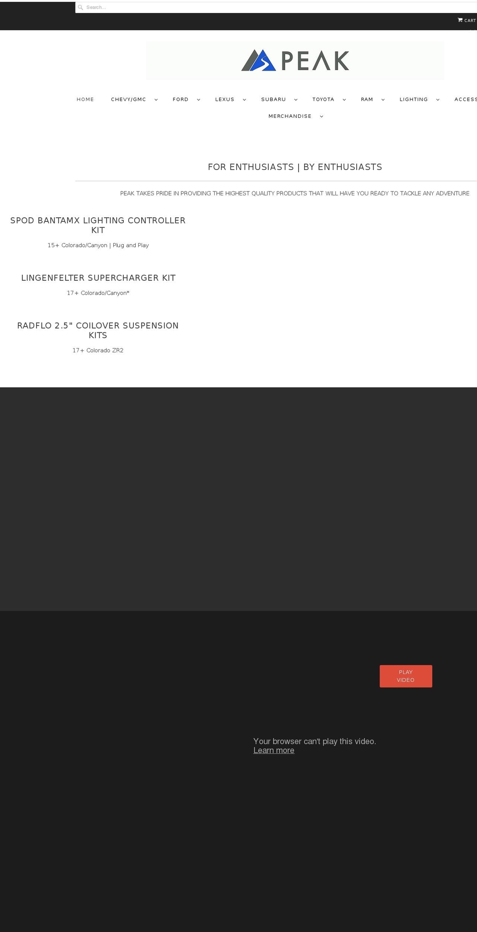 peaksuspension.com shopify website screenshot