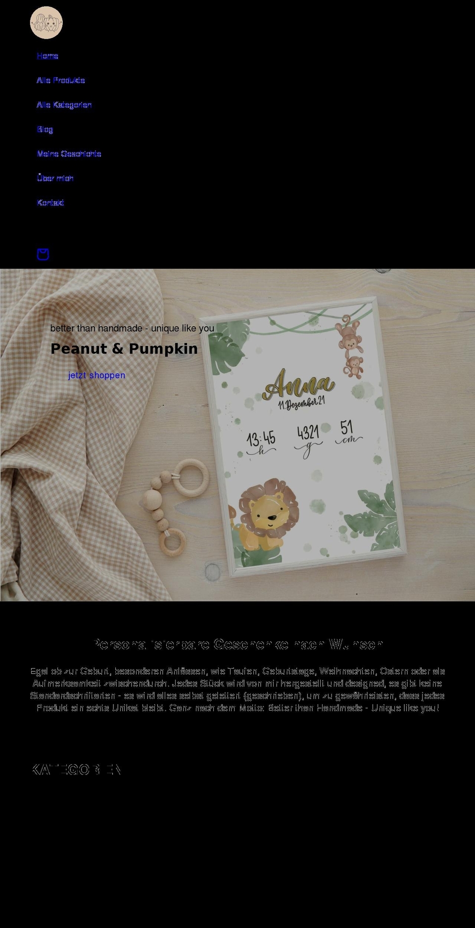 peanutandpumpkin.com shopify website screenshot