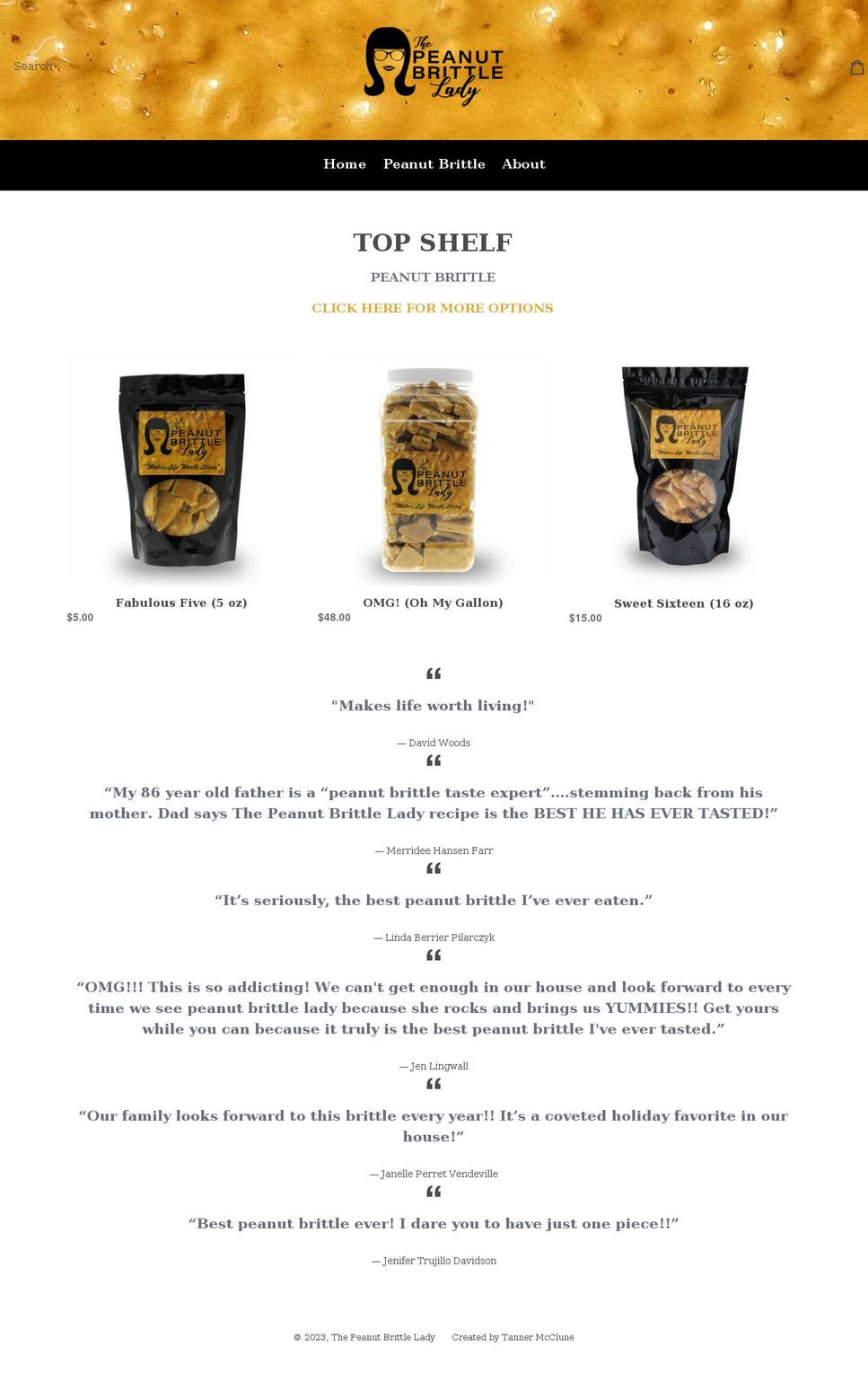 peanutbrittlelady.com shopify website screenshot