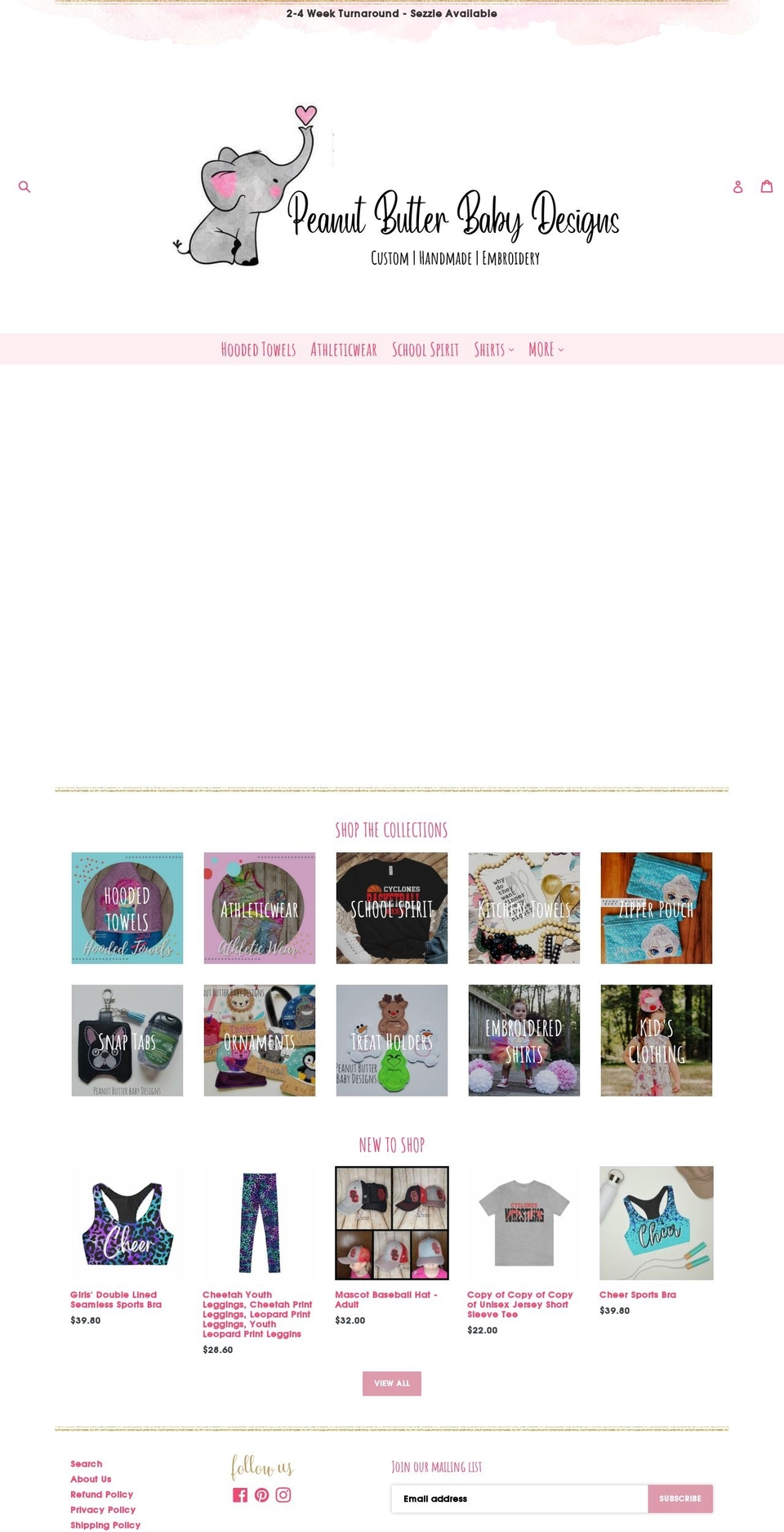 bespoke-pink Shopify theme site example peanutbutterbabydesigns.com