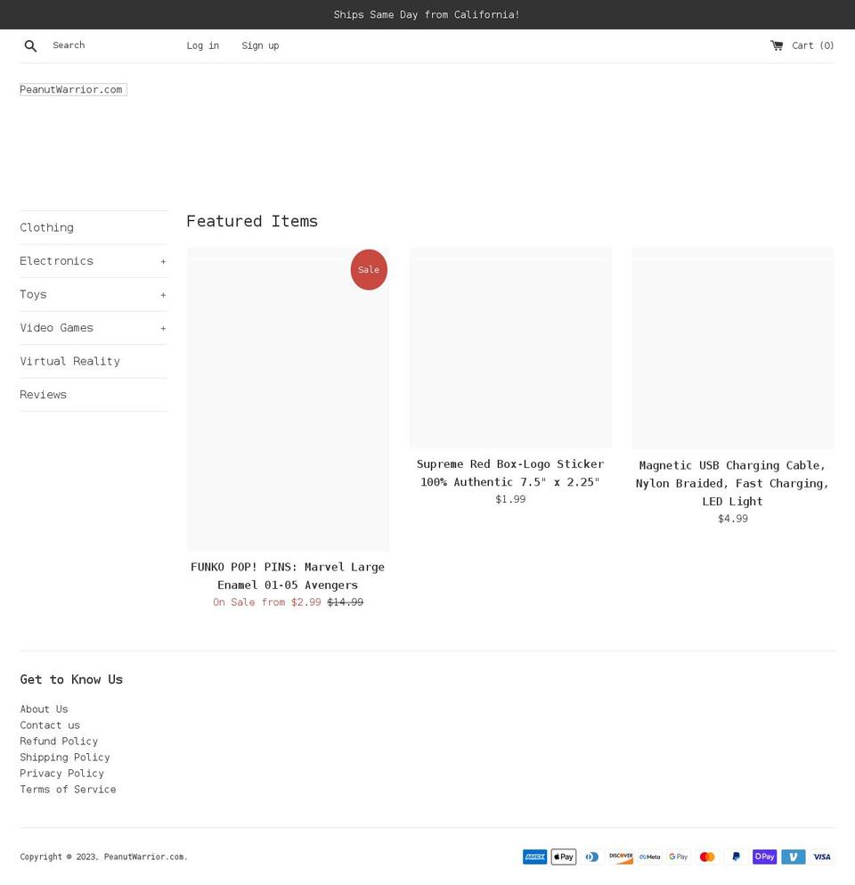 peanutwarrior.com shopify website screenshot