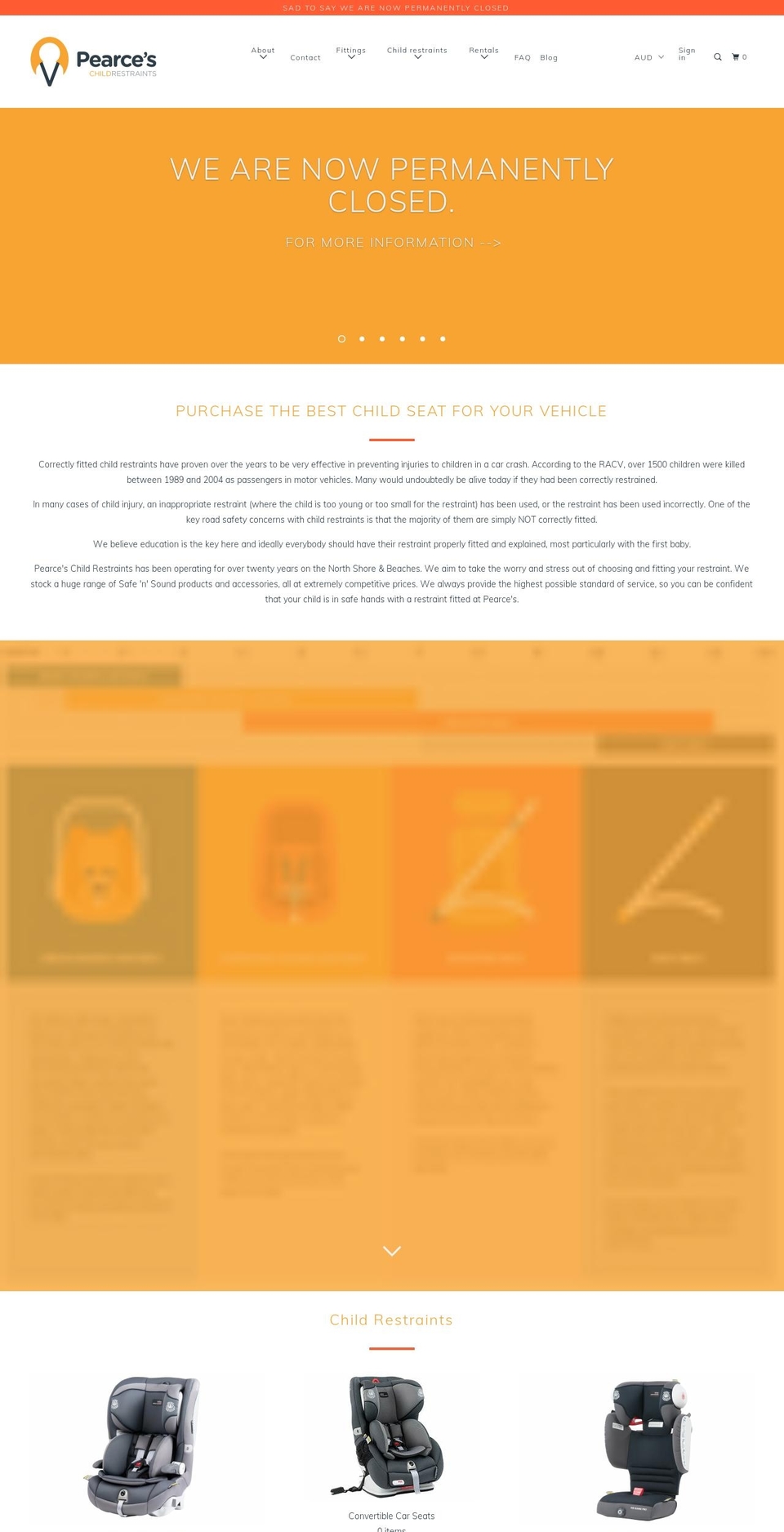 pearceschildrestraints.com.au shopify website screenshot