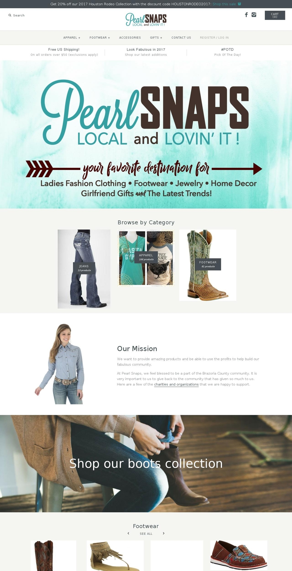 pearl-snaps.com shopify website screenshot