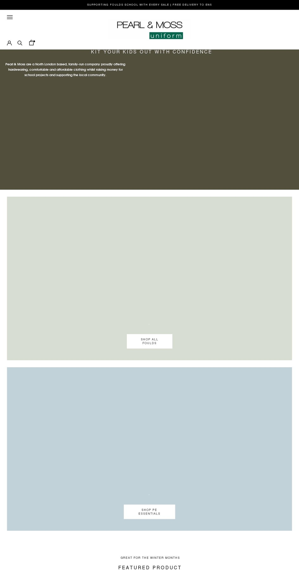 pearlandmossuniform.co.uk shopify website screenshot