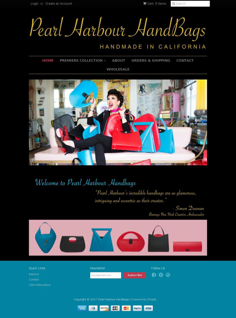 pearlharbourhandbags.com shopify website screenshot