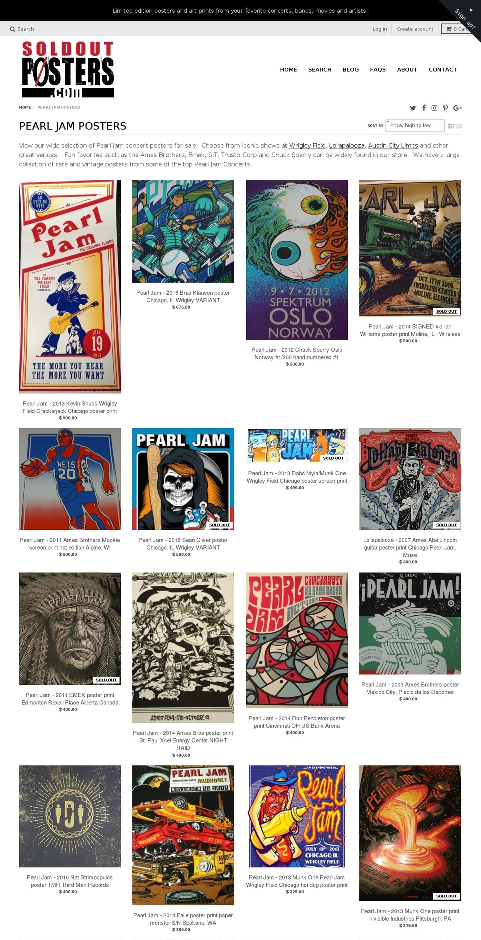 pearljamconcertposters.com shopify website screenshot