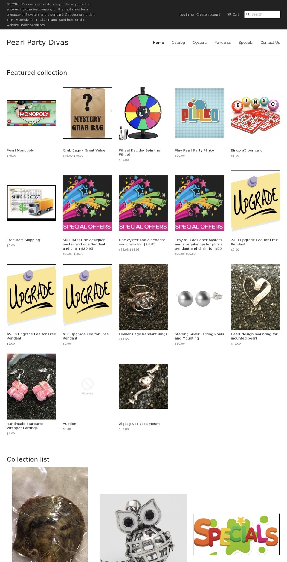 pearlpartydivas.com — Shopify storefront screenshot