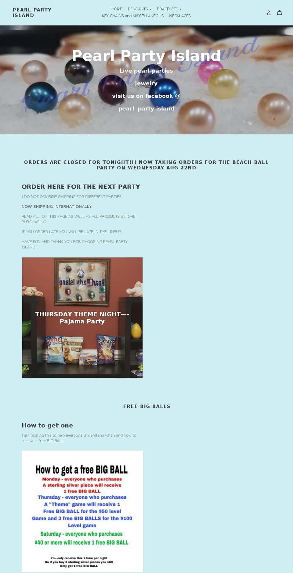 pearlpartyisland.com shopify website screenshot