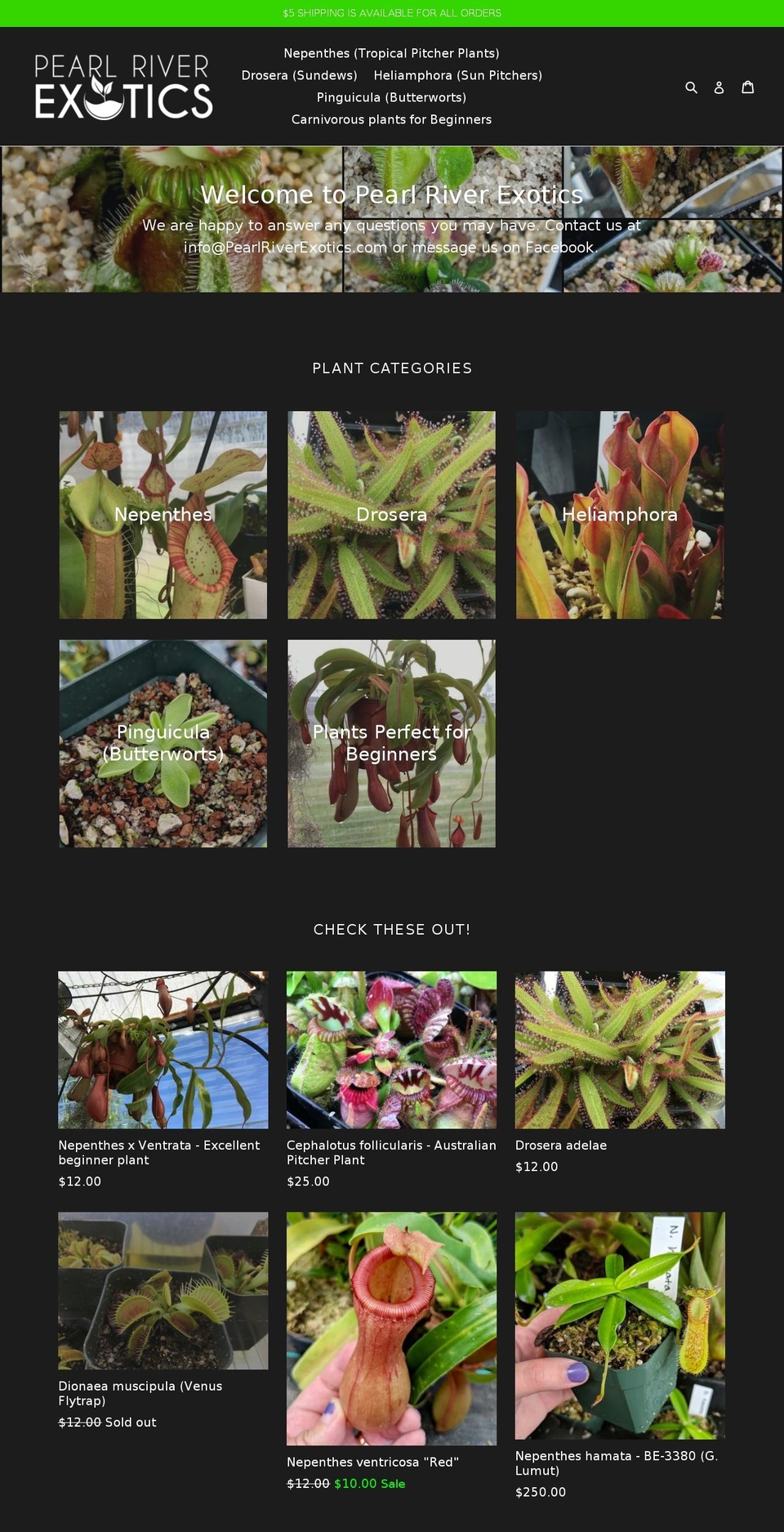 pearlriverexotics.com shopify website screenshot