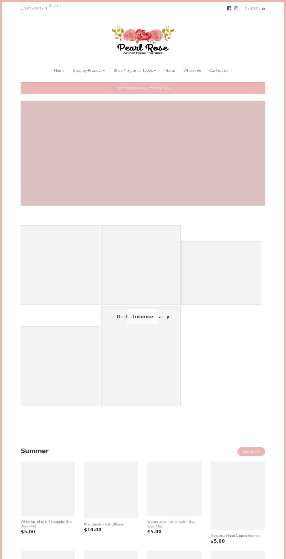 pearlrosecandleco.com — Shopify storefront screenshot