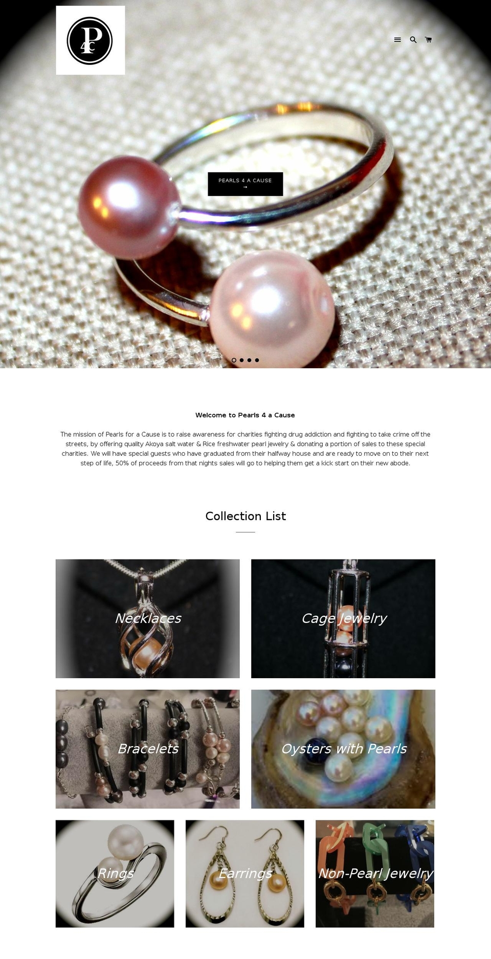pearls4acause.com shopify website screenshot