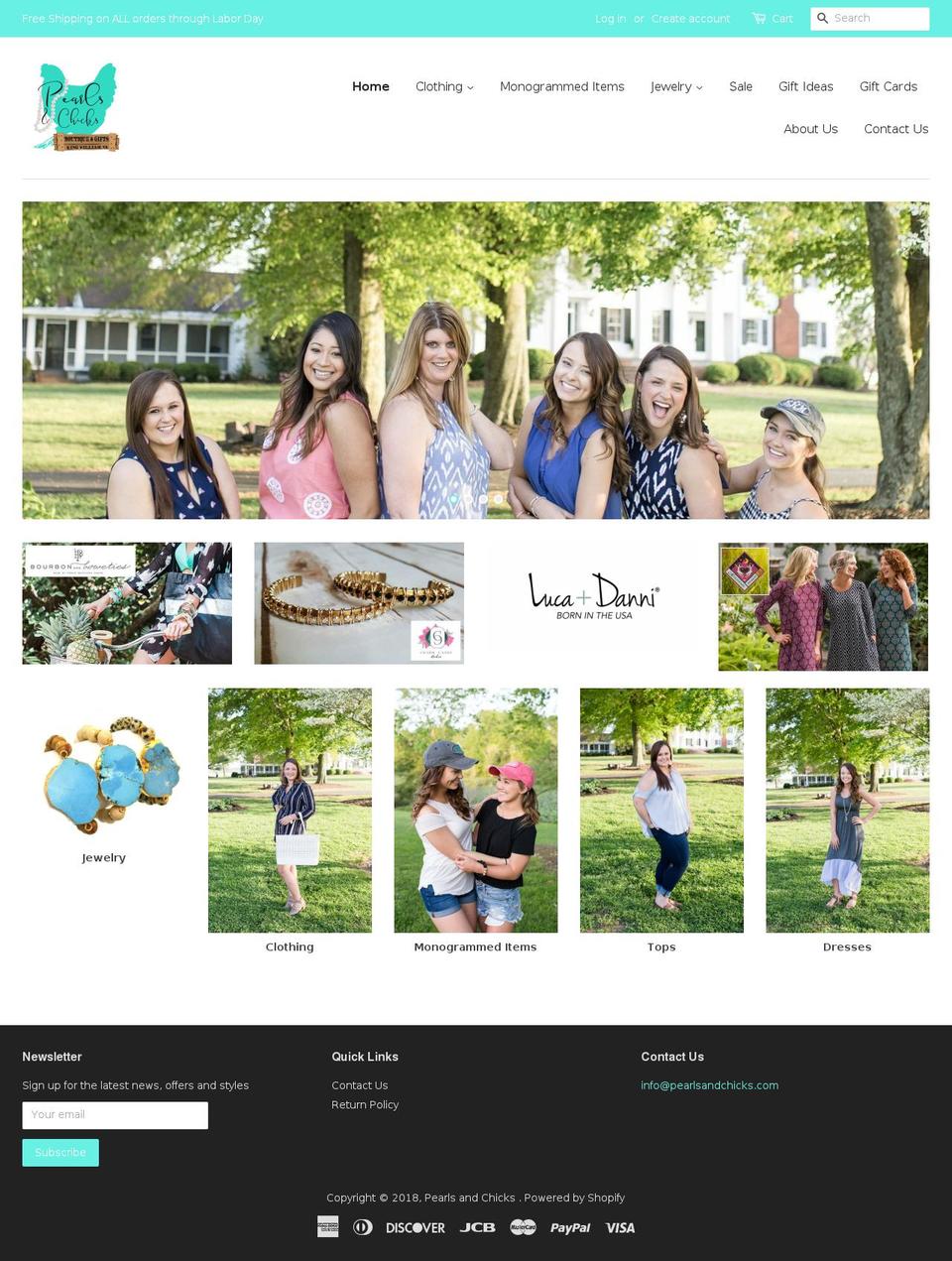 pearlsandchicks.com shopify website screenshot