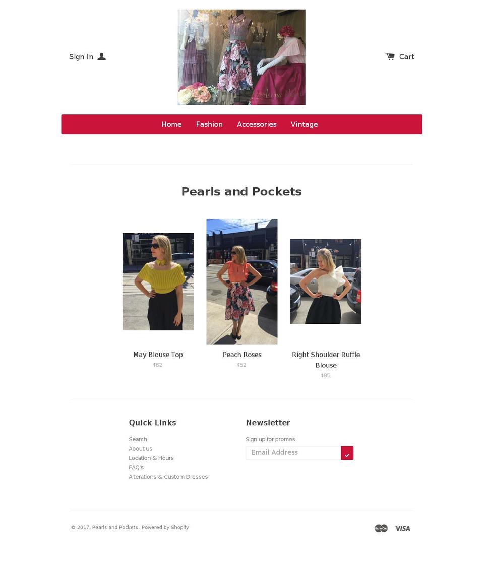 pearlsandpockets.com shopify website screenshot