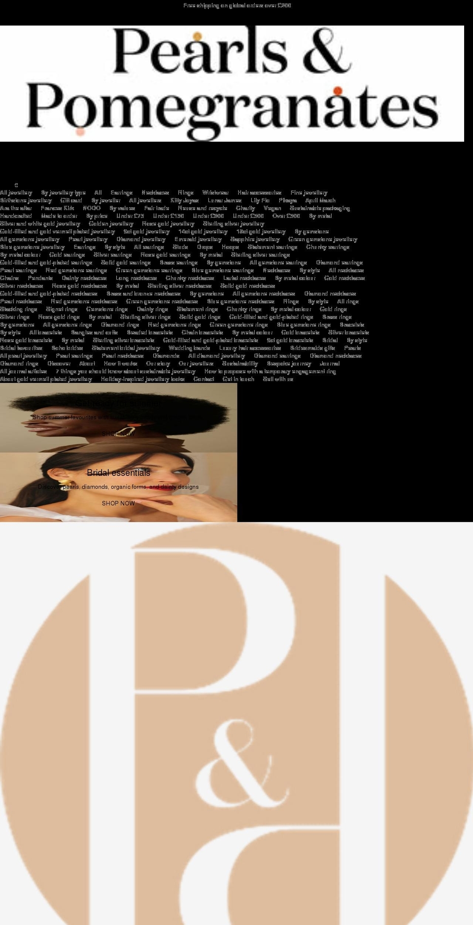 pearlsandpomegranates.com shopify website screenshot